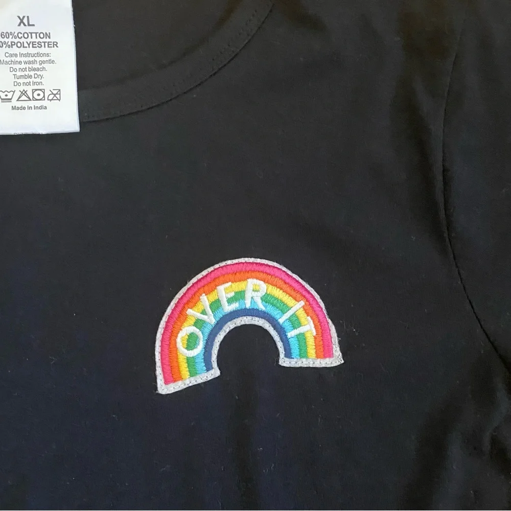 Unbranded Tshirt Women’s XL Black Rainbow Detail OVER IT lettering Short Sleeve - Picture 3 of 5